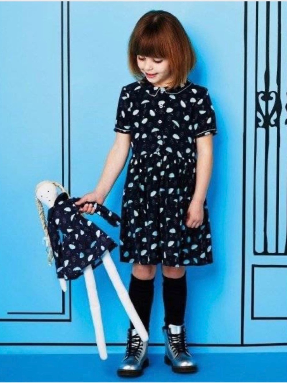 Marie Chantal Girls Flower Blouse & Skirt Set, Navy/Floral, 8Y